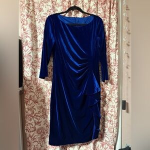 Calvin Klein Royal Blue Velvet Long Sleeve Dress